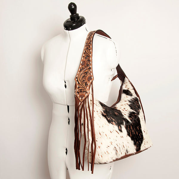 ADBGA223 American Darling Hand Tooled Leather Hair-On Cowhide Fringe Hobo Bag
