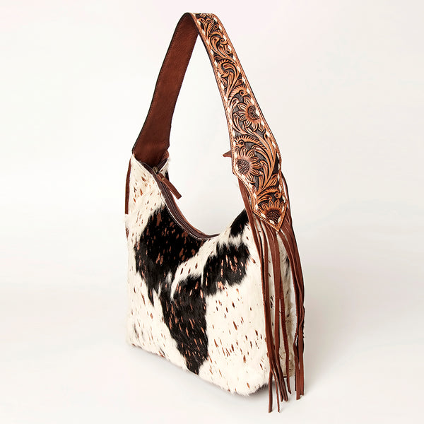 ADBGA223 American Darling Hand Tooled Leather Hair-On Cowhide Fringe Hobo Bag