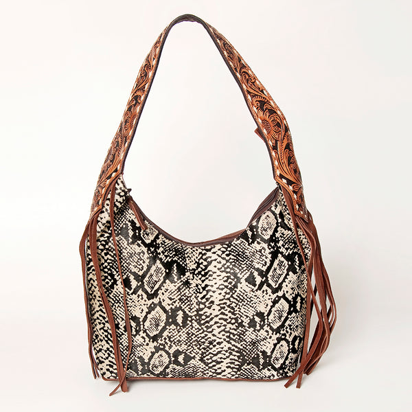 ADBGA223 American Darling Hand Tooled Leather Hair-On Cowhide Fringe Hobo Bag