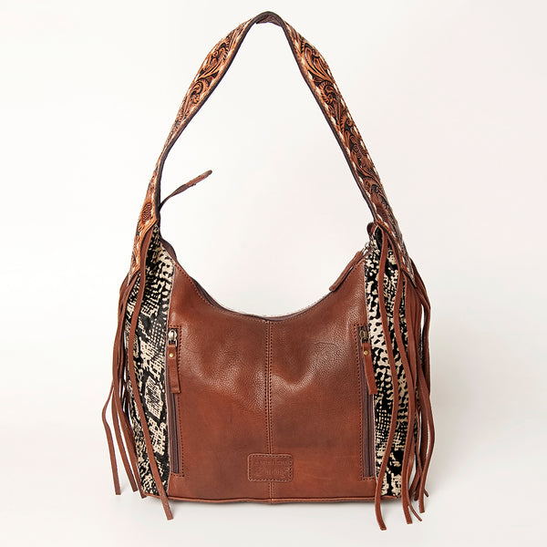 ADBGA223 American Darling Hand Tooled Leather Hair-On Cowhide Fringe Hobo Bag
