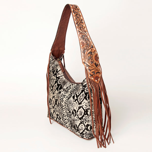 ADBGA223 American Darling Hand Tooled Leather Hair-On Cowhide Fringe Hobo Bag