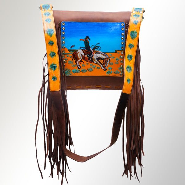 ADBGM109 Fringed Leather Western Crossbody Bag - Painted Artwork