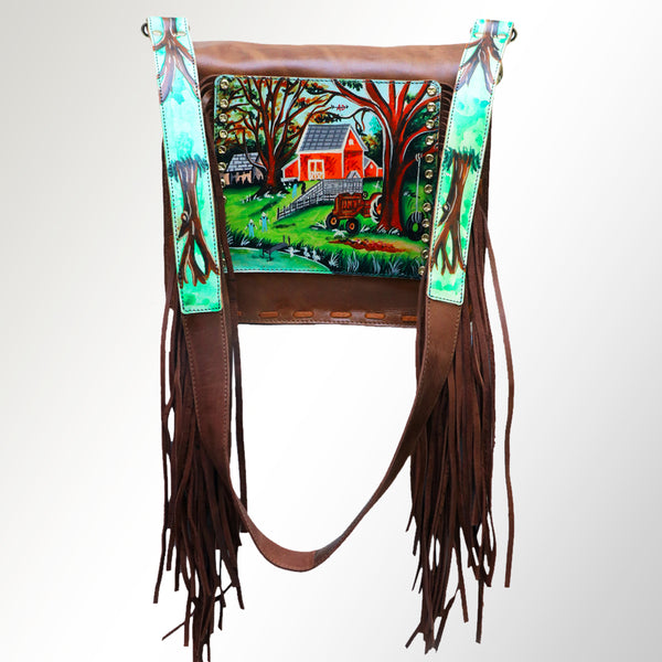 ADBGM109 Fringed Leather Western Crossbody Bag - Painted Artwork
