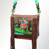 ADBGM109 Fringed Leather Western Crossbody Bag - Painted Artwork