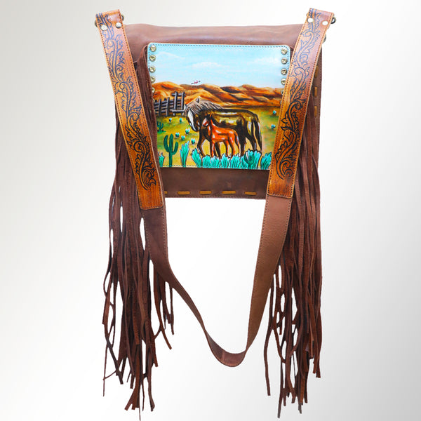 ADBGM109 Fringed Leather Western Crossbody Bag - Painted Artwork
