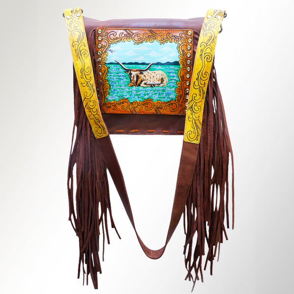ADBGM109 Fringed Leather Western Crossbody Bag - Painted Artwork