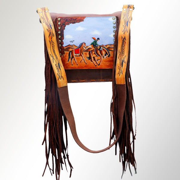ADBGM109 Fringed Leather Western Crossbody Bag - Painted Artwork