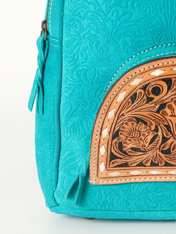ADBGS156 Embossed Western Backpack with Hand-Tooled Floral Leather Pocket