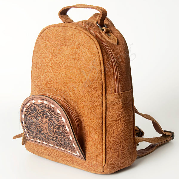 ADBGS156 Embossed Western Backpack with Hand-Tooled Floral Leather Pocket