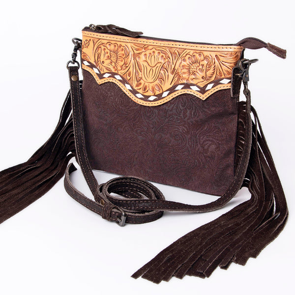 ADBG109 American Darling Hand-Tooled and Floral Embossed Leather Western Crossbody Bag