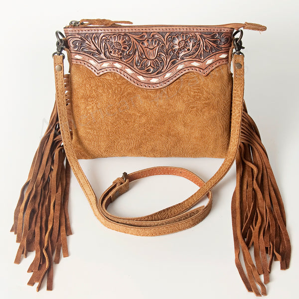 ADBG109 American Darling Hand-Tooled and Floral Embossed Leather Western Crossbody Bag