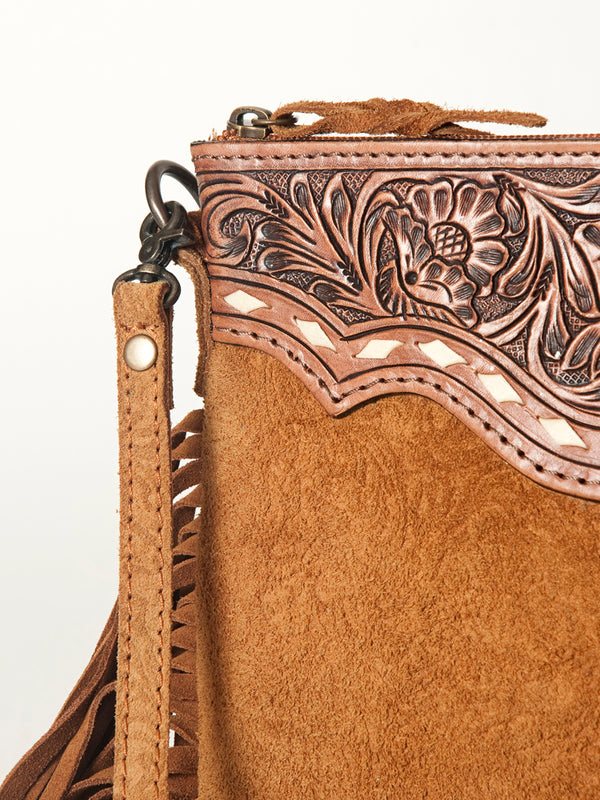 ADBG109 American Darling Hand-Tooled and Floral Embossed Leather Western Crossbody Bag