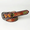 LC-ADBLF113 Hand-Tooled Leather Western Belt - Sunflower & Paisley Design with White Diamond Edge