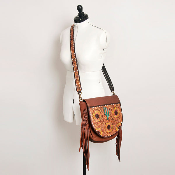 ADBGA163 American Darling Hand Tooled Floral Carved Genuine Leather Messenger