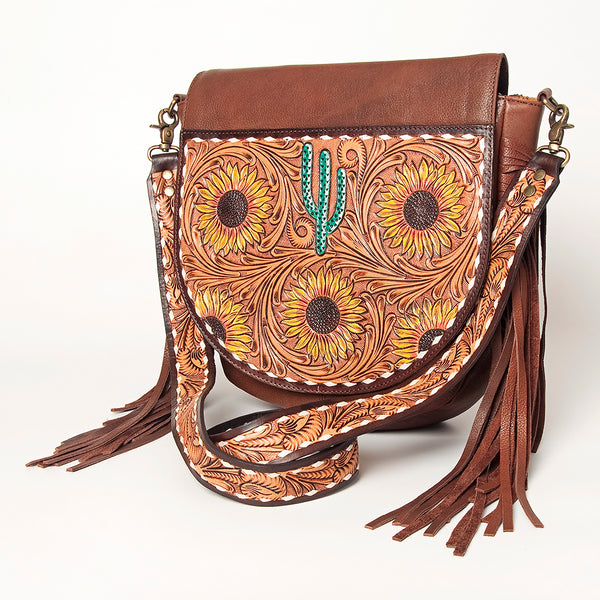 ADBGA163 American Darling Hand Tooled Floral Carved Genuine Leather Messenger