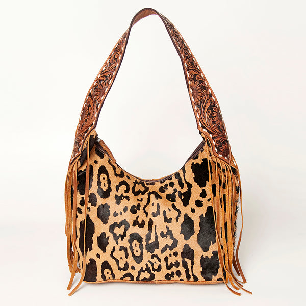 ADBGA224 American Darling Hair-On Cowhide Fringe Hobo Bag Floral Carved Leather
