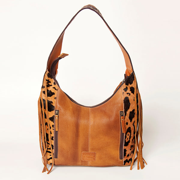 ADBGA224 American Darling Hair-On Cowhide Fringe Hobo Bag Floral Carved Leather