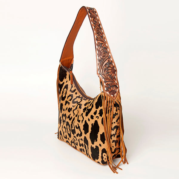 ADBGA224 American Darling Hair-On Cowhide Fringe Hobo Bag Floral Carved Leather