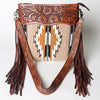 LC-ADBGZ562 Beige Southwestern Woven Crossbody Bag - Tooled Leather Floral Trim with Fringe