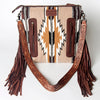 LC-ADBGZ562 Beige Southwestern Woven Crossbody Bag - Tooled Leather Floral Trim with Fringe