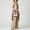 ADBGZ569 White & Wine Southwestern Woven Crossbody Bag - Tooled Leather & Fringe Western Purse