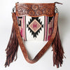 ADBGZ569 White & Wine Southwestern Woven Crossbody Bag - Tooled Leather & Fringe Western Purse