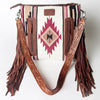 ADBGZ569 White & Wine Southwestern Woven Crossbody Bag - Tooled Leather & Fringe Western Purse