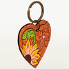 ADKR183 Hand-Tooled Leather Heart Keyring Western Floral Design with Pink Accents