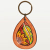 LC-ADKR184 Hand-Tooled Leather Keyring Teardrop with Sunflower & Feather Design