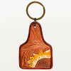 ADKR187 Hand-Tooled Leather Sunflower keyring Western Floral Scroll Design