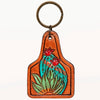 ADKR189 Hand-Tooled Leather Sunflower Keyring Western Floral Scroll Design