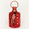 LC-ADKR193 Hand-Tooled Leather Keyring Red Feather Design with Western Accents