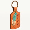 LC-ADKR195 Hand-Tooled Leather Feather Keyring Teal & Ivory with Dot Accents