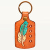 LC-ADKR195 Hand-Tooled Leather Feather Keyring Teal & Ivory with Dot Accents
