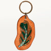 LC-ADKR198 Hand-Tooled Leather Feather Keyring Freeform with Green, Brown & Red Accents