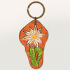 LC-ADKR200 Hand-Tooled Leather Keyring White Sunflower with Green Leaf & Western Scrolls