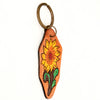 LC-ADKR201 Hand-Tooled Leather Sunflower Keyring Freeform Shape with Bold Yellow Petals