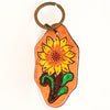LC-ADKR201 Hand-Tooled Leather Sunflower Keyring Freeform Shape with Bold Yellow Petals