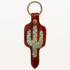 ADKR202 Hand-Tooled Leather Cactus Keyring Turquoise Mosaic with Heart Detail