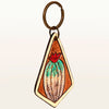 ADKR203 Hand-Tooled Leather Keyring Diamond Shape with Blooming Barrel Cactus
