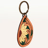 LC-ADKR206 Hand-Tooled Leather Keyring Teardrop with Western Floral Scrollwork