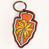 LC-ADKR208 Hand-Tooled Leather Keyring Arrowhead Shape with Green Cactus & Red Speckled Background