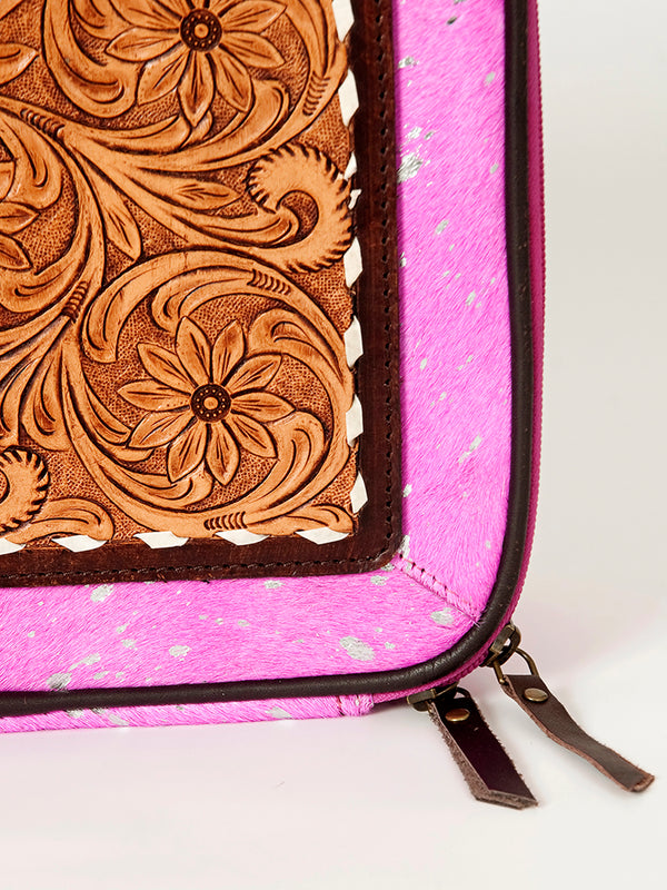 ADBGA233 American Darling Hand Tooled Floral Carved Hair-On Cowhide Jewelry Case