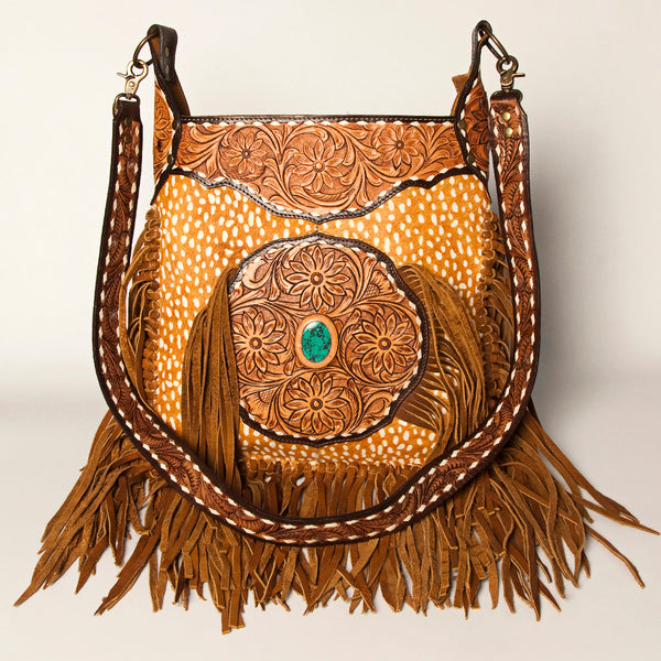 ADBGA234 American Darling Hand Tooled Hair-On Cowhide Large Cross body Bag Fringe