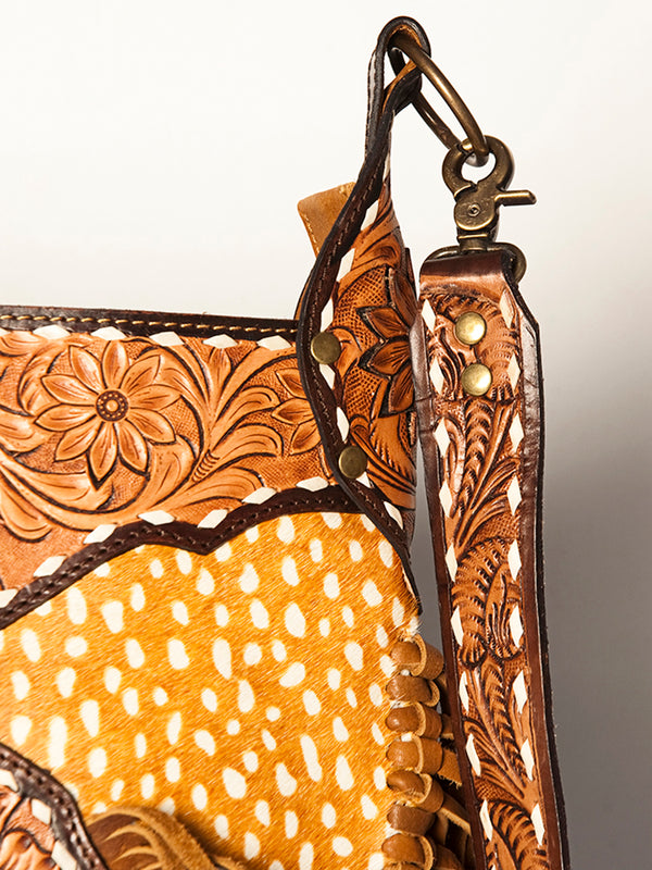 ADBGA234 American Darling Hand Tooled Hair-On Cowhide Large Cross body Bag Fringe