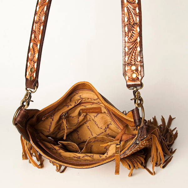 ADBGA234 American Darling Hand Tooled Hair-On Cowhide Large Cross body Bag Fringe