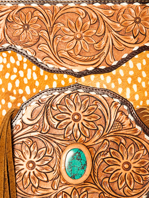 ADBGA234 American Darling Hand Tooled Hair-On Cowhide Large Cross body Bag Fringe