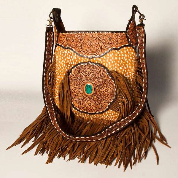ADBGA234 American Darling Hand Tooled Hair-On Cowhide Large Cross body Bag Fringe