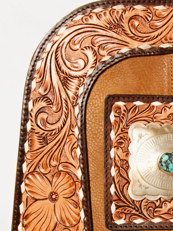 ADBGA235A American Darling Hand Tooled Genuine Leather Backpack Turquoise Concho