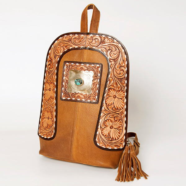 ADBGA235A American Darling Hand Tooled Genuine Leather Backpack Turquoise Concho